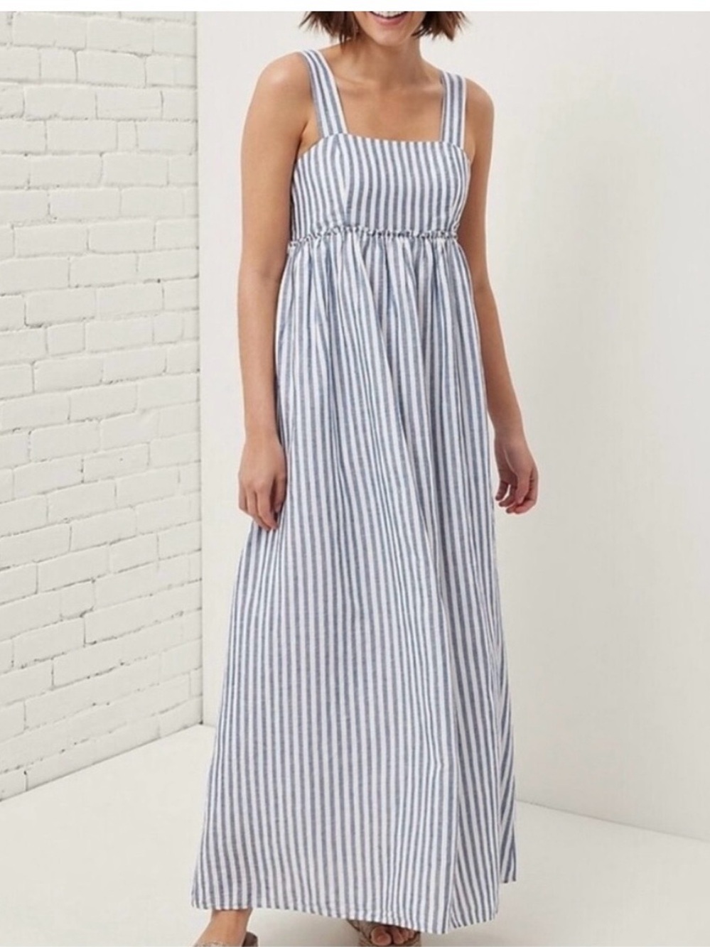 UpWest Blue and White Linen/Cotton Striped Maxi Dress